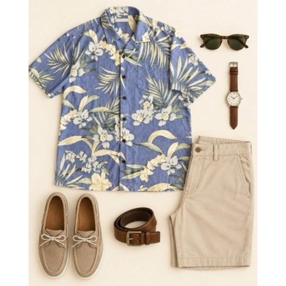 Tommy Bahama Men's Blue Tropical Palm Leaf Print Silk Camp Shirt Size Medium